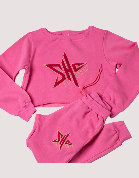 SBS Chenille CropTop Pink Set
